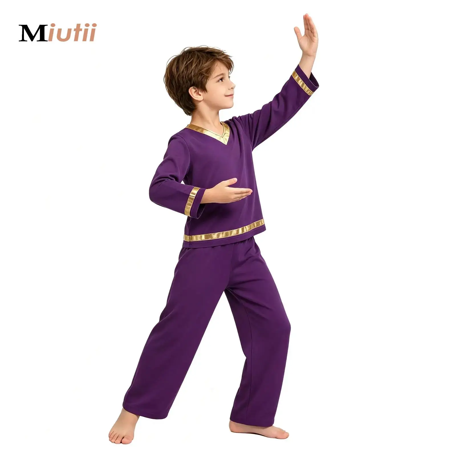 

Church Choir Worship Praise Dance Robe for Kids Boys Metallic Gown Pullover Top+Pants Halloween Christian Pastor Priest Cosplay