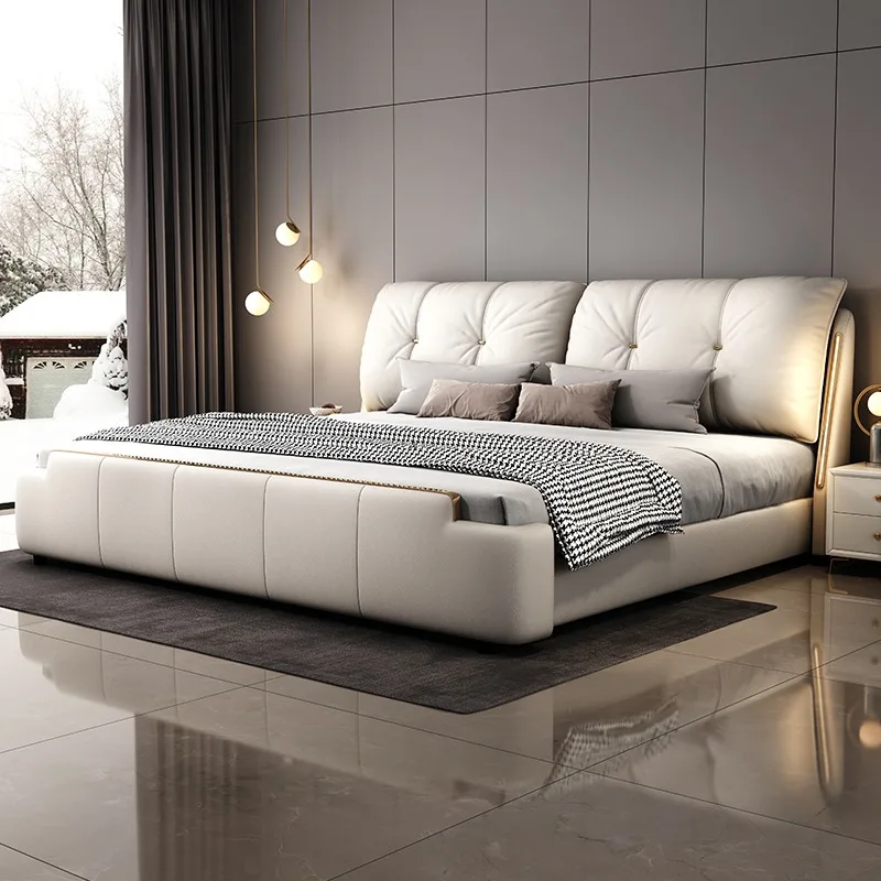 er-Headboard Sleeping Bed Upholstered Minimalist Queen Size Fancy Bed Frame Nordic Muebles Para El Hogar Bedroom Set Furniture-
