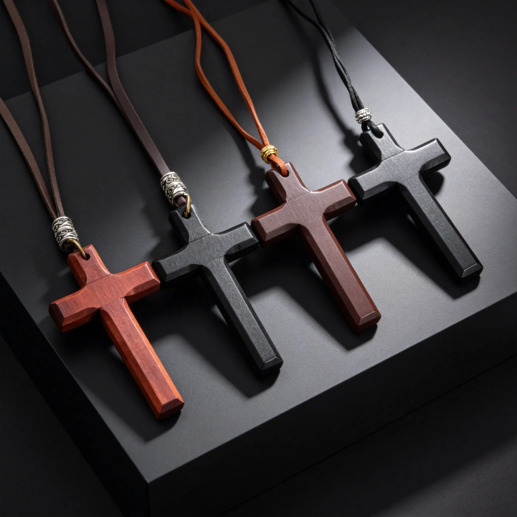 Collier croix en bois pour homme, chaîne en cuir réglable, grande croix, style rétro, bijoux catholiques, cadeaux de prière