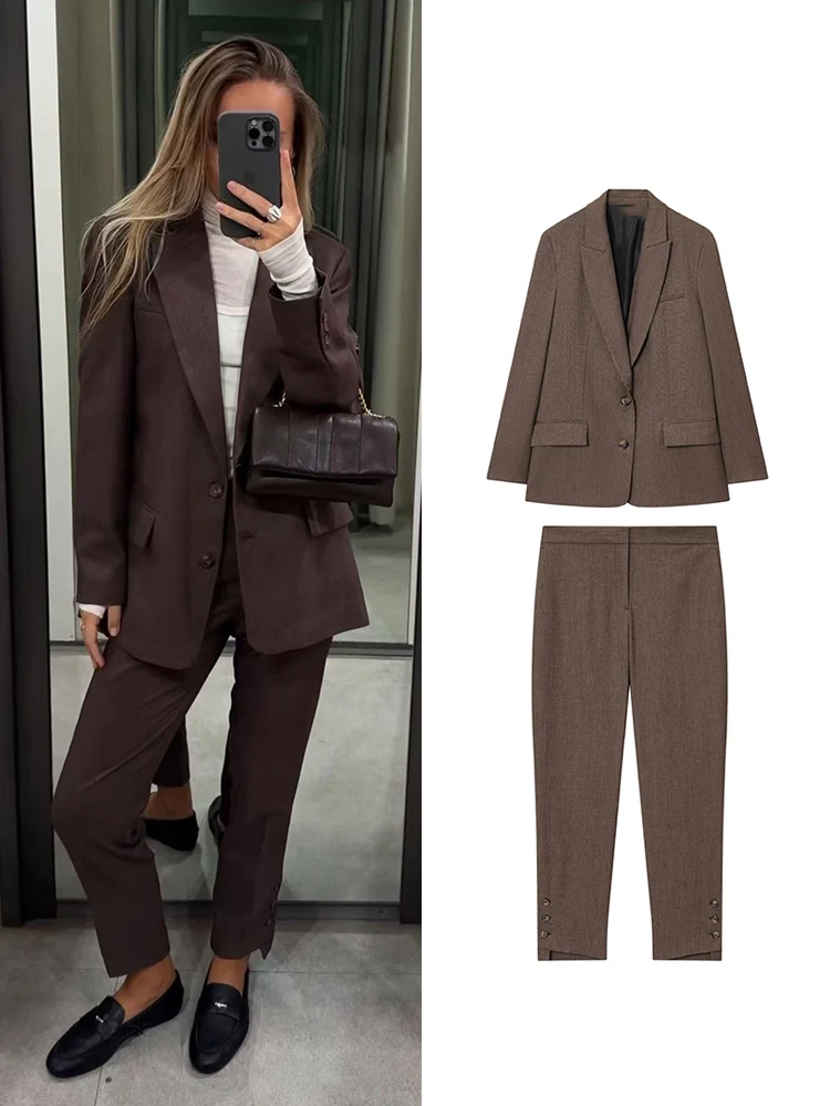 

Осень 2024, женский элегантный костюм и брюки, шикарный костюм с длинным рукавом, пальто, узкие брюки, комплект, новый женский офисный блейзер, наряды