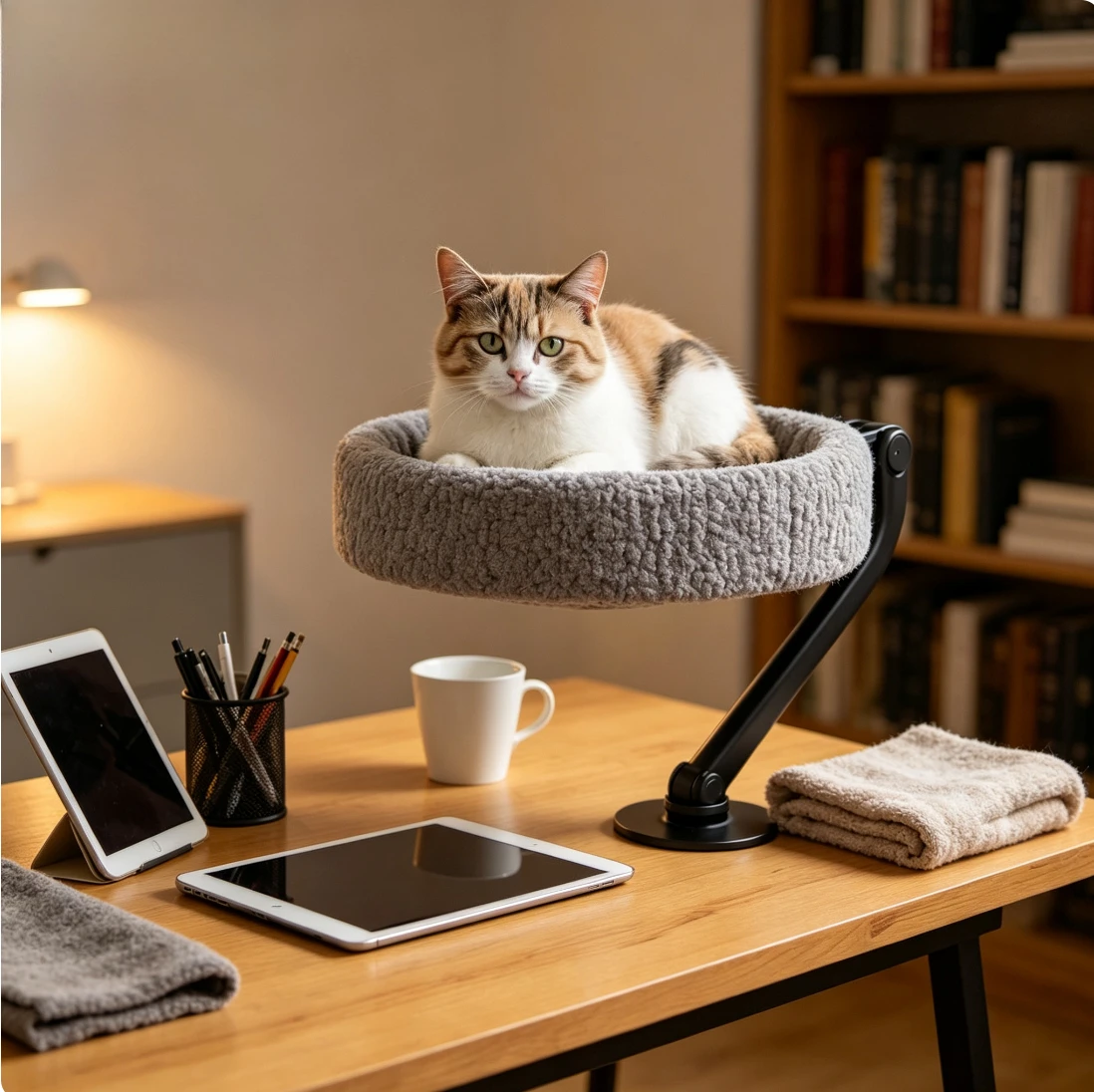 Hanging Suspended Cat Bed for Desk, Office Desktop Cat Perch Cat Hammock, Space‑Saving Cat Furniture view 5