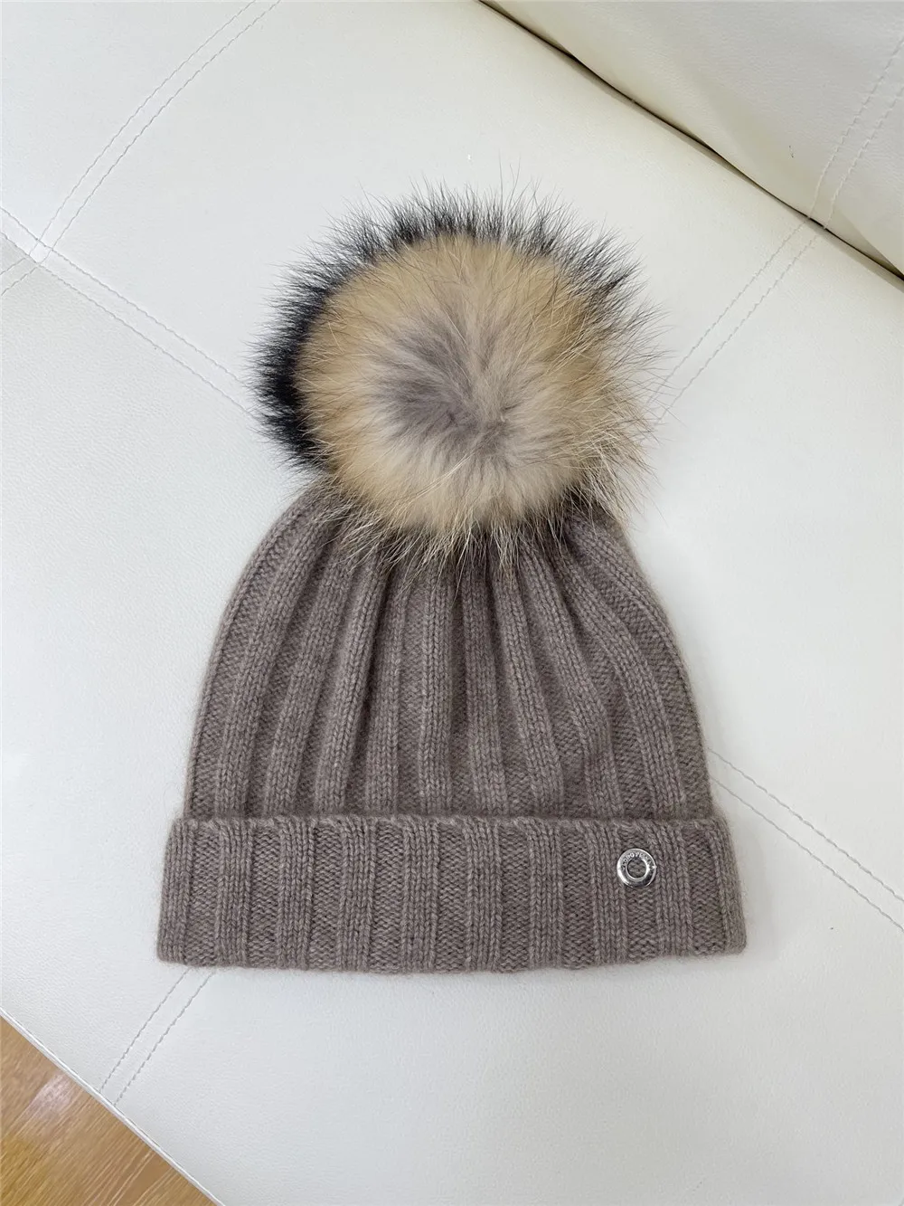 Cashmere Warm Knitted Hat L*P Fox Fur Ball Hats For Women Winter Cold Cap