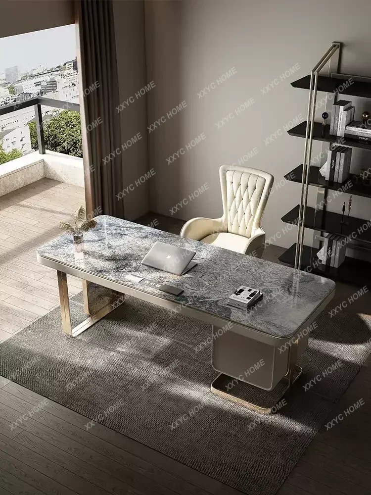 L Computer Desk with 4 Drawers, 47 Inch Modern Home Office Desk with Glass Tops, White and Gold Writing Workstation Desk Slate