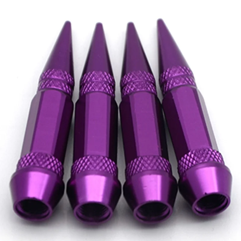 4Pcs Car Tire Valve Stem Cap 45MM Universal Auto Spike Shape Tyre Dust Wheel Stem Aluminum Alloy Vale Cap DepoTung