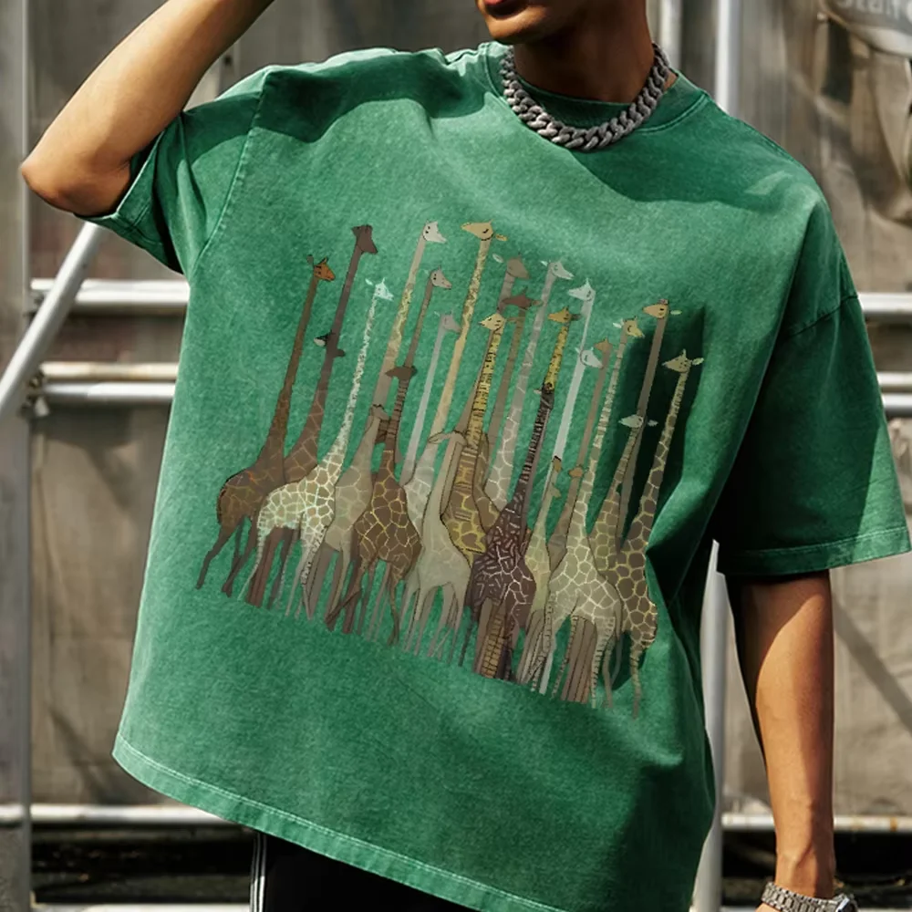 100% Cotton Women's T-Shirt High Quality Soft Cartoon Funny Giraffe Print T-Shirt Custom T-Shirt Daily Wear Clothing