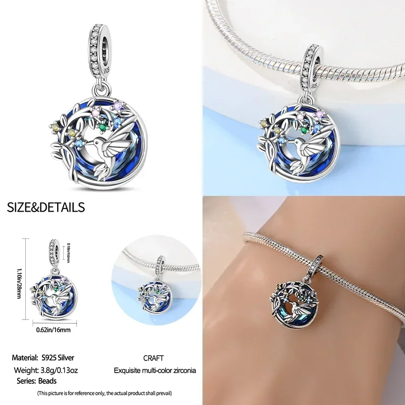 Original 925 Sterling Silver Astrolabe Sun&moon Star Blue Series Charms Fit Bracelet DIY Charm for Women Jewelry Fine Gift