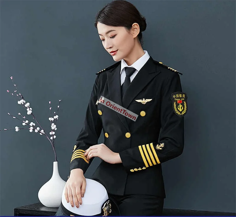 Luxury Cruise Officer Commander Sailor Attire Women Hat Jacket Pants Suit Lady Work Clothing Seafer Security Guard Uniform in053