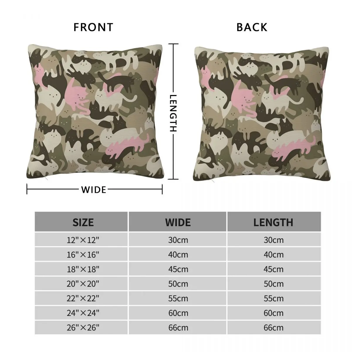 Catmouflage Light Pink Army Pillowcase Polyester Linen Velvet Pattern Zip Decor Throw Pillow Case Bed Cushion Cover
