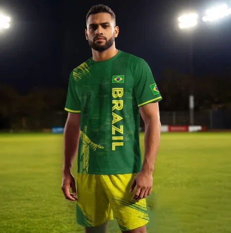 Men Brazil National Flag Christ Redeemer Statue Map Round Neck Jersey 3D All Over Print Breathable Sport Fan Casual Top