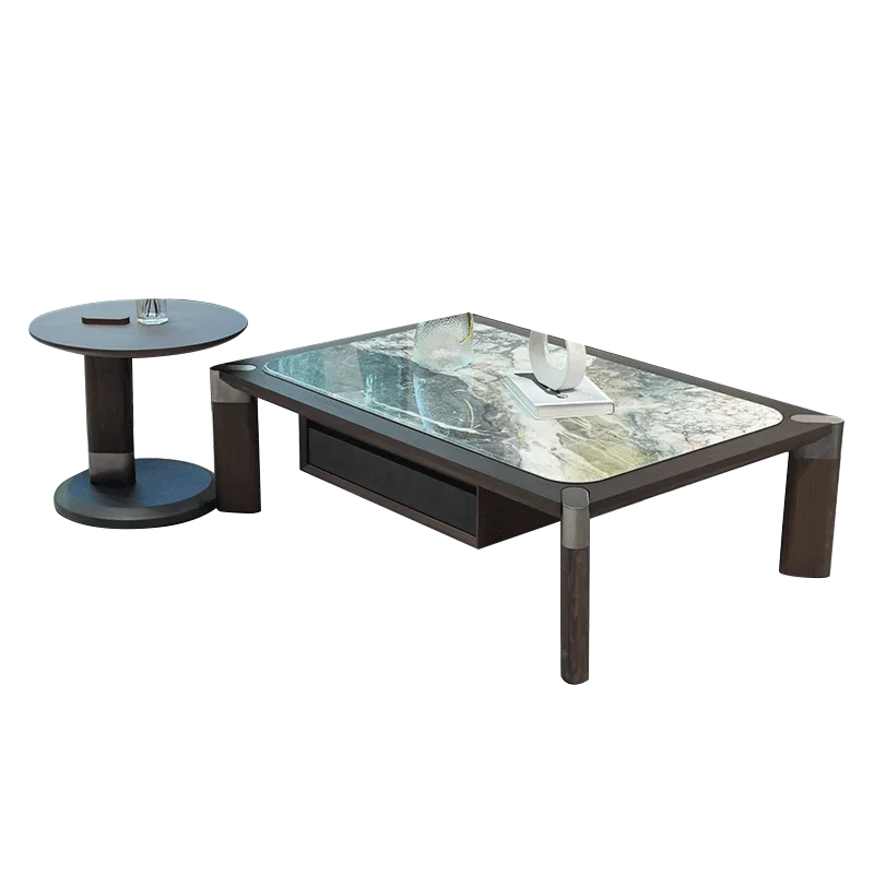 

Medieval black walnut veneer square coffee table modern high-end