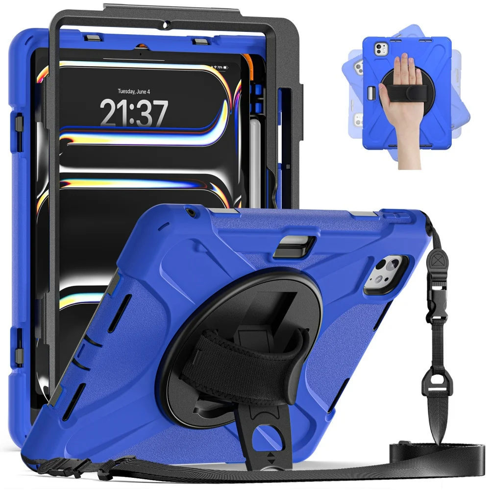 

Прочный чехол Armor Stand для iPad Pro 11 Pro13 2024 M3, гибридный чехол с плечевым ремнем и держателем для карандашей, 3-слойная защита