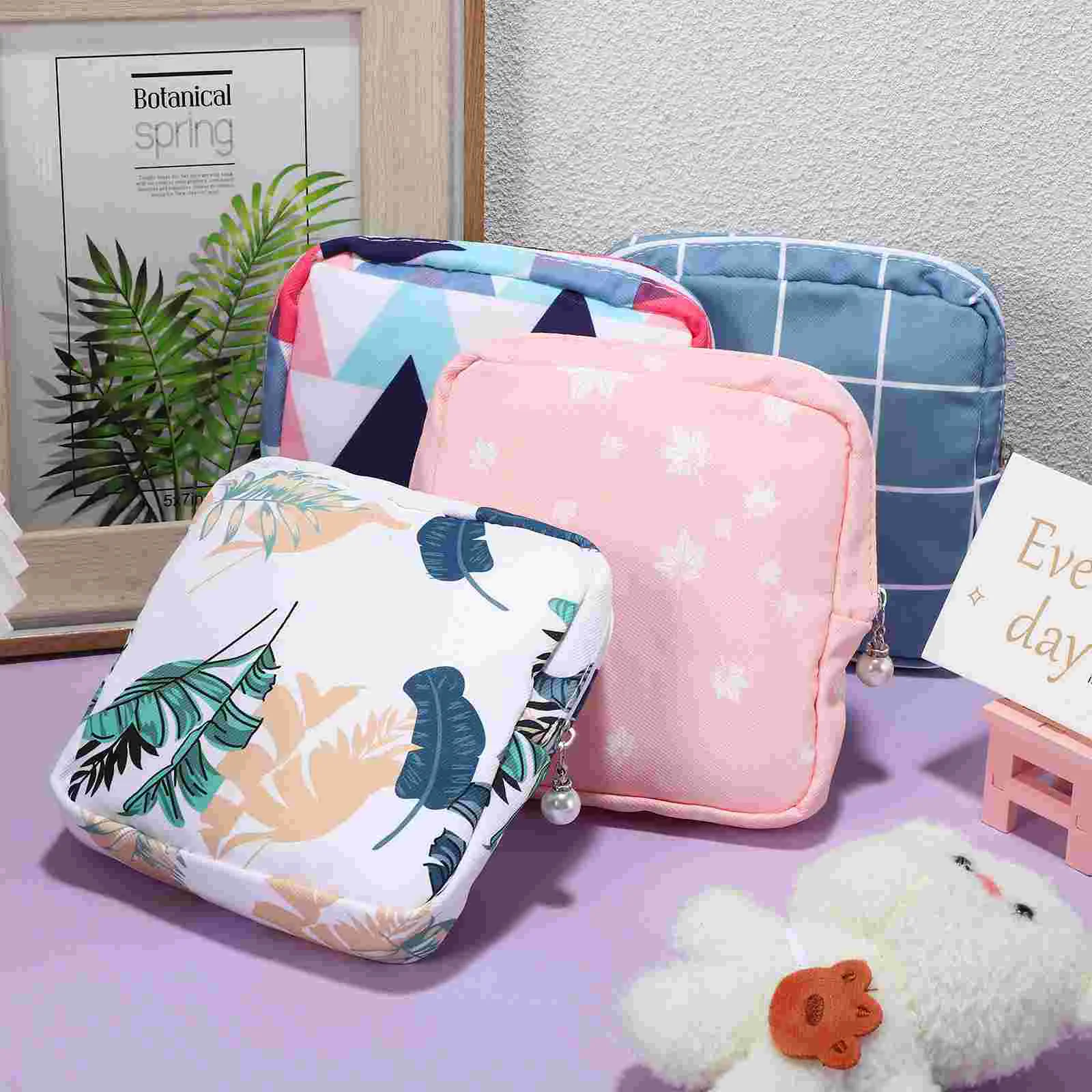 4 Pcs Menstruation First Period Bag Sanitary Napkin Storage Toiletry Pad Holder for Travel Bags