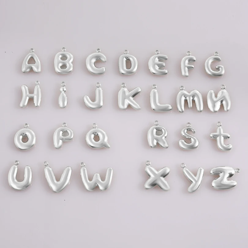 7/26pcs Fashion A-Z 26 Alphabet Initial Charms For Necklace Bracelet Making Stainless Steel Small Bubble English Letter Pendant