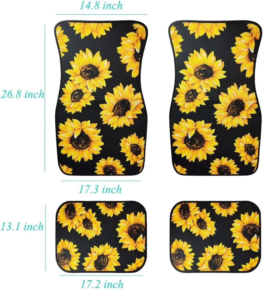 4 Pieces Car Floor Mats for Women,Red Rose Flower Printed Car Accessories Rubber Floor Mat Carpet All Weather Protection for Car