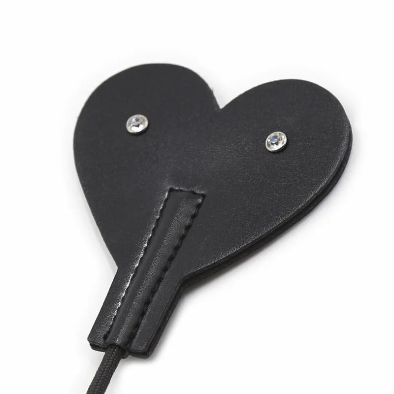 50CM PU Leather Whip Heart-Shaped Paddle,Riding Crop Equestrianism Horse Whip with Crystal Handle