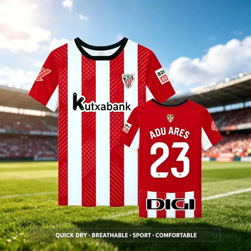 26-27 Neues, heiß begehrtes, spanisches BILBAO Athletic Fußball-T-Shirt mit 3D-Druck, atmungsaktiv, modisch, für Eltern und Kinder – Detail 7