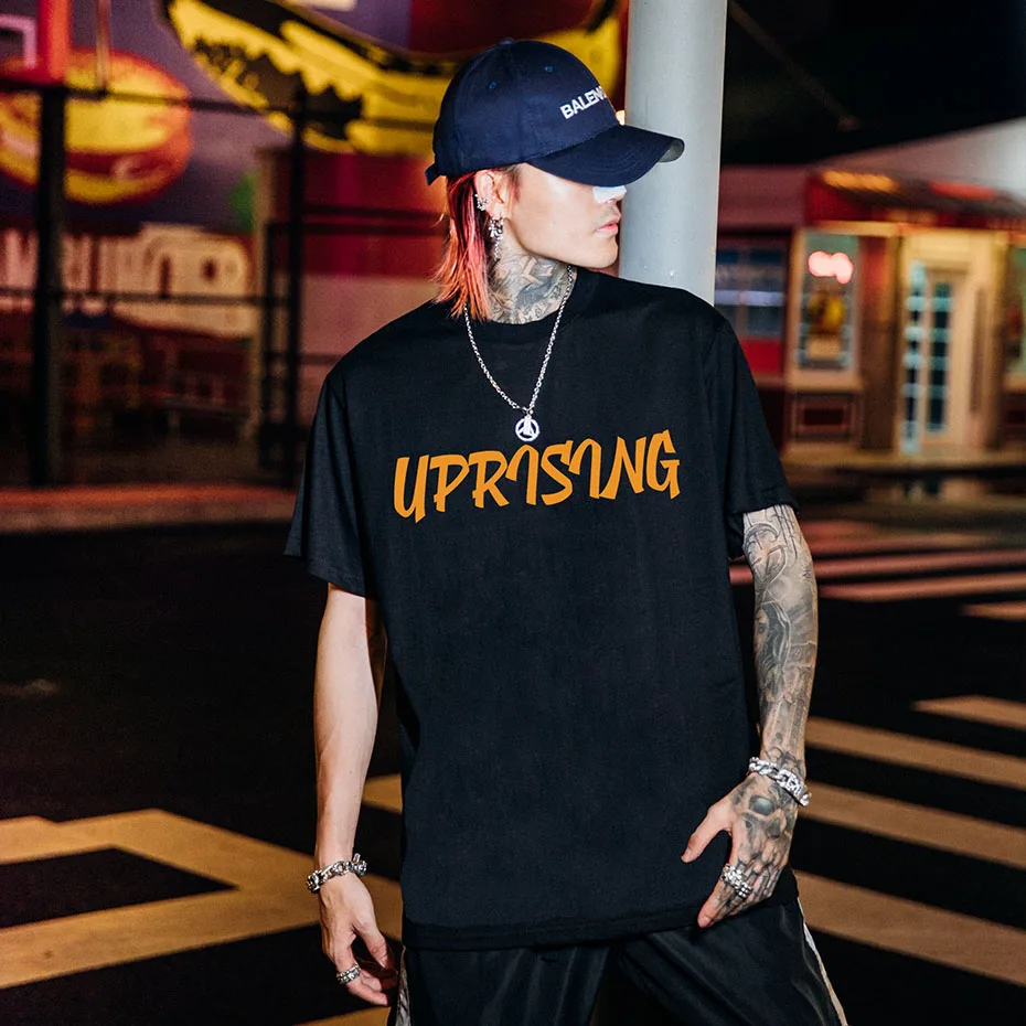 uprising t shirt music street Street dance Hip hop Loose Round neck short sleeve t-shirt Sword Gas mask top tee