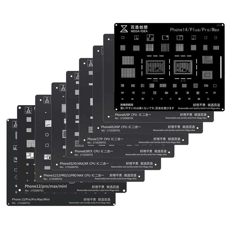 Plantilla de Reballing BGA de acero negro para iPhone 14, 13, 12, 11 Pro MAX, XS, XR, X, 8P, 8, 7P, 7, 6S, CPU, Chip IC, plantación de estaño, Red