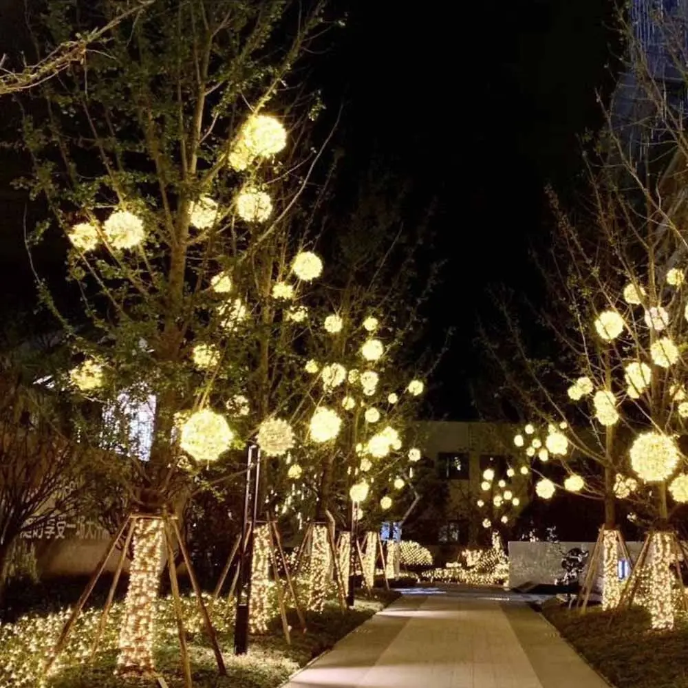 Flashing Rattan Ball Fairy Light String 220V LED Landscape Tree Lighting Dia20/30/40CM Waterproof Tree Hanging Light