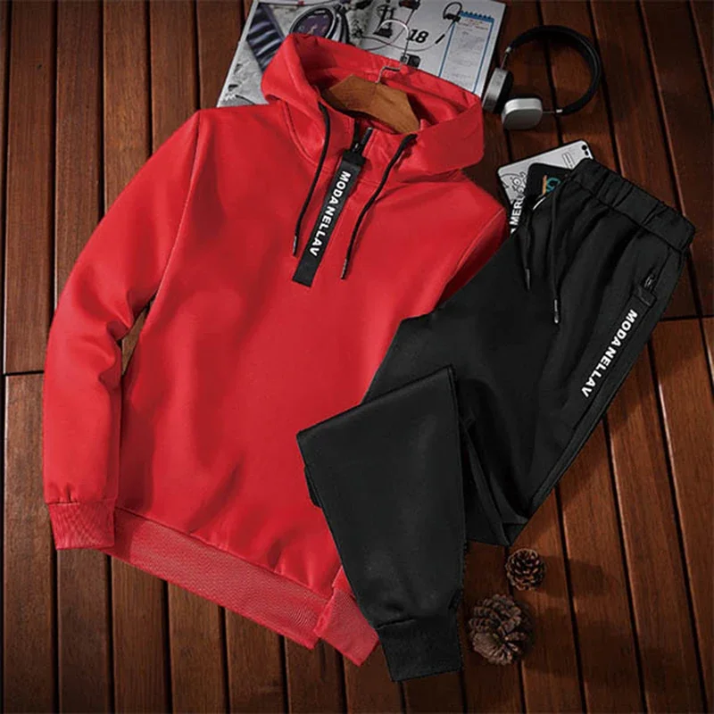 2024 Mens Tracksuit Fashion Zipper Neckline Hooded Sweatshirts Suit Casual Sport Jogging High Quality Comfortable Trend Clothing