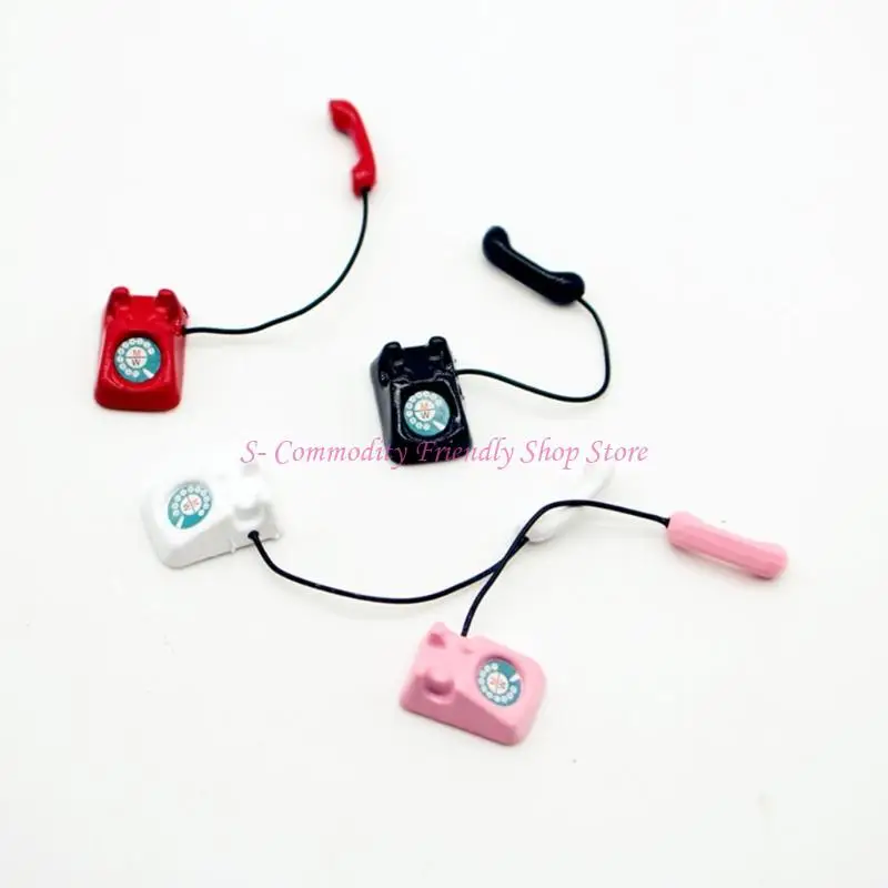 

85AE Handcrafted Wooden Antique Toy Phone Dollhouses Furniture Perfect Gift