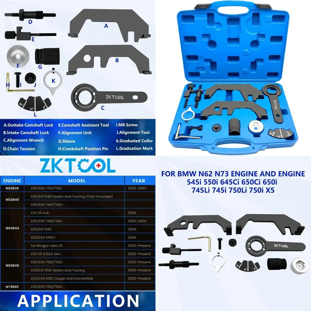 

ZKTOOL Набор инструментов для блокировки выравнивания ГРМ двигателя, совместимый с двигателем BMW N62 N73, набор инструментов для выравнивания цепи привода и распредвала Al