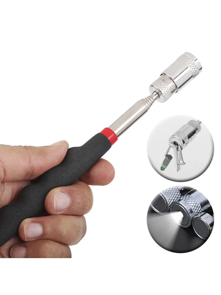 Teleskopischer Magnetstift, ausziehbarer Aufnahmestab mit Licht, Mini tragbares Magnet-Aufnahmewerkzeug zum Aufheben von Schrauben, Muttern und Bolzen