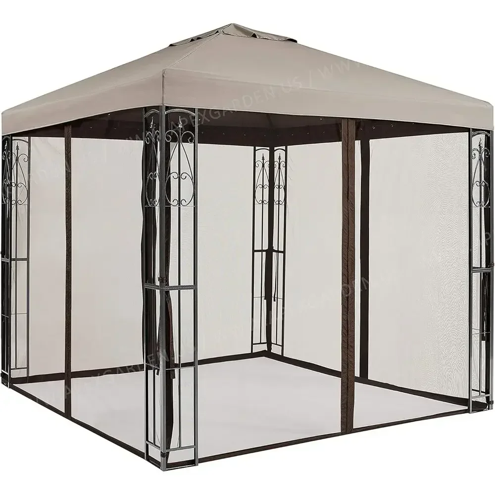 8ft x 8ft Outdoor Gazebo with Mosquito Net in Tan
