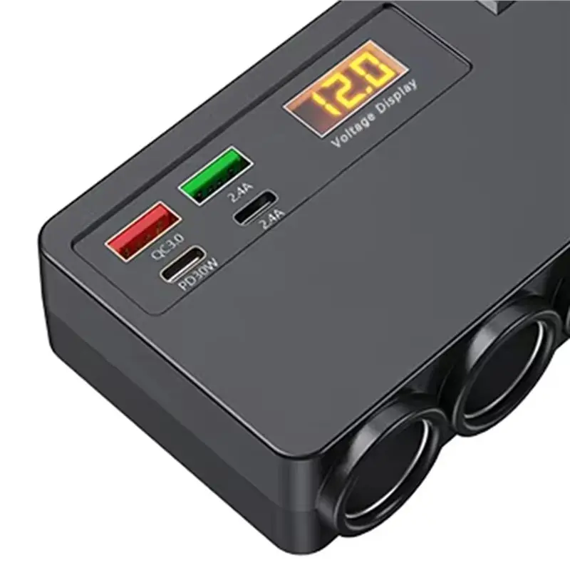 Efficientt-2X 120W Vehicle USB/TYPE-C Fast Charging Four Conversion Interfaces, With Digital Voltage Display