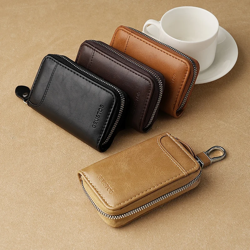 Simple Retro Key Bag, Key Holder for Men, Large Capacity, Business and Home Use, Simple Zipper Waist-Hanging Car Multi-Function Card Holder