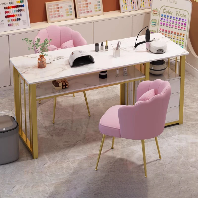 Nordic Luxury Nail Tables Salon Furniture Modern Nail Shop Table And Chair Set Single Double Professional Manicure Tables T K