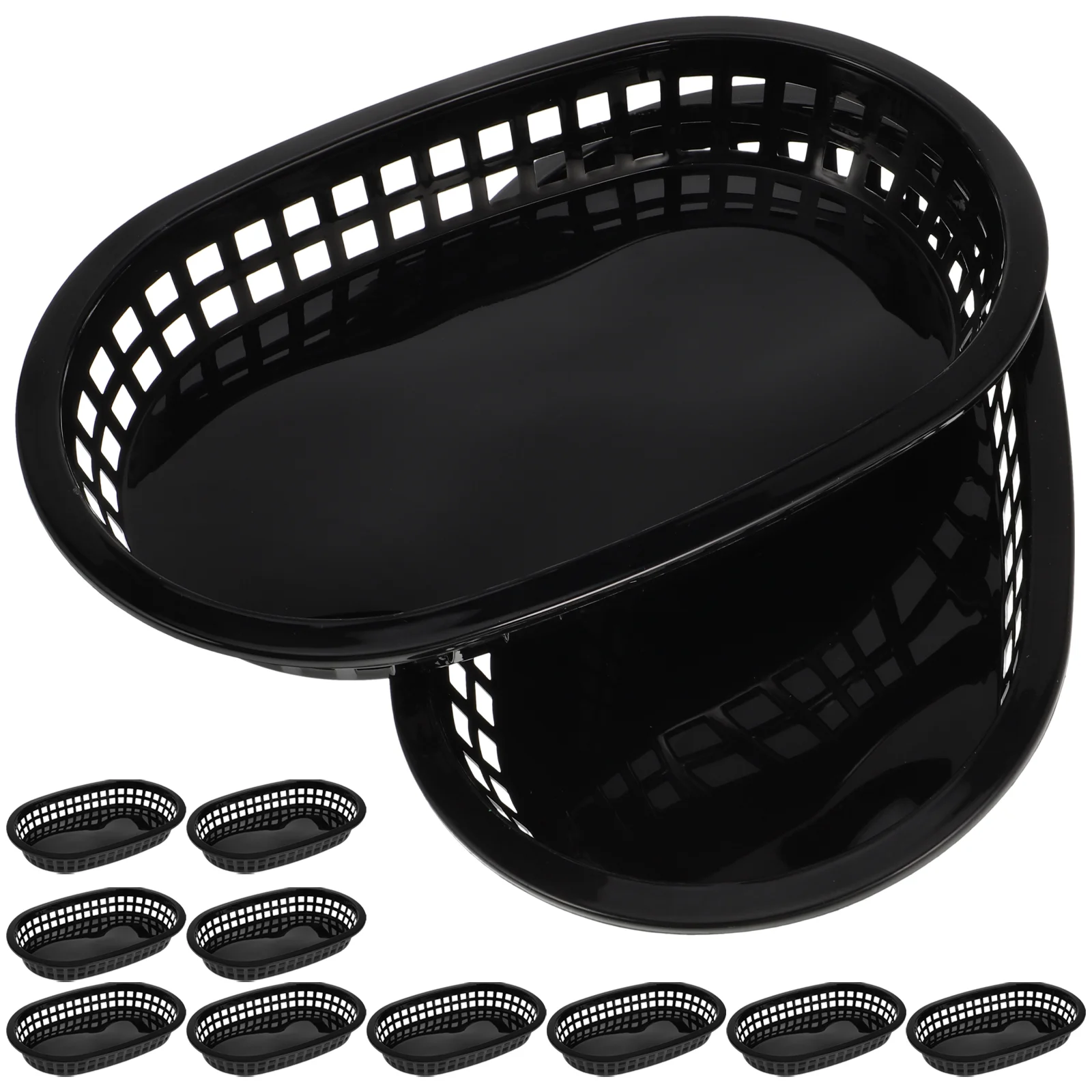 

12 Pcs Burger French Fries Hamburger Basket Fruit Baskets Trays Wicker Plates Plastic Dessert Black