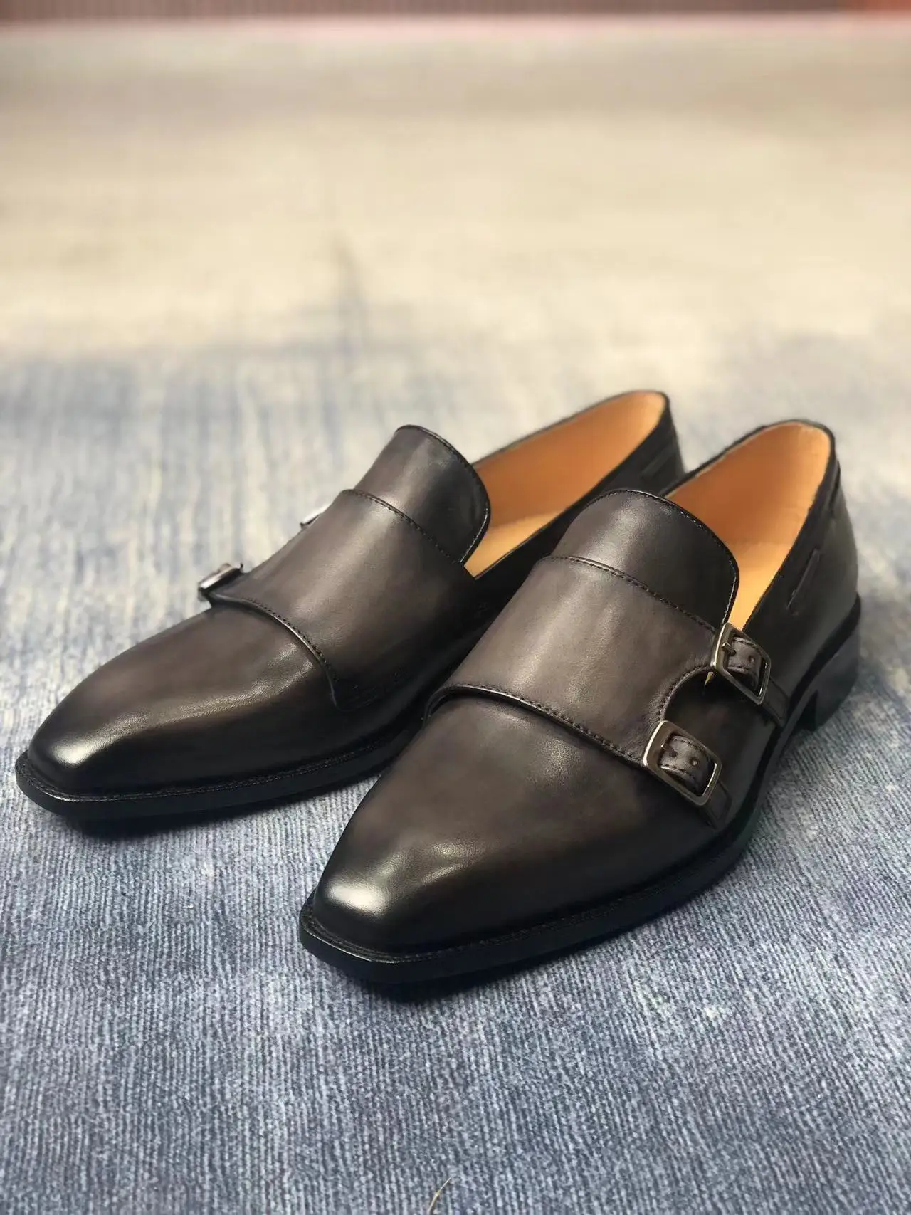 Cie ML11 Plain Square Toe Monk Style Loafer Men Classic Leather Outsole Breathable Shoe Black Stitched Custom Color & Size