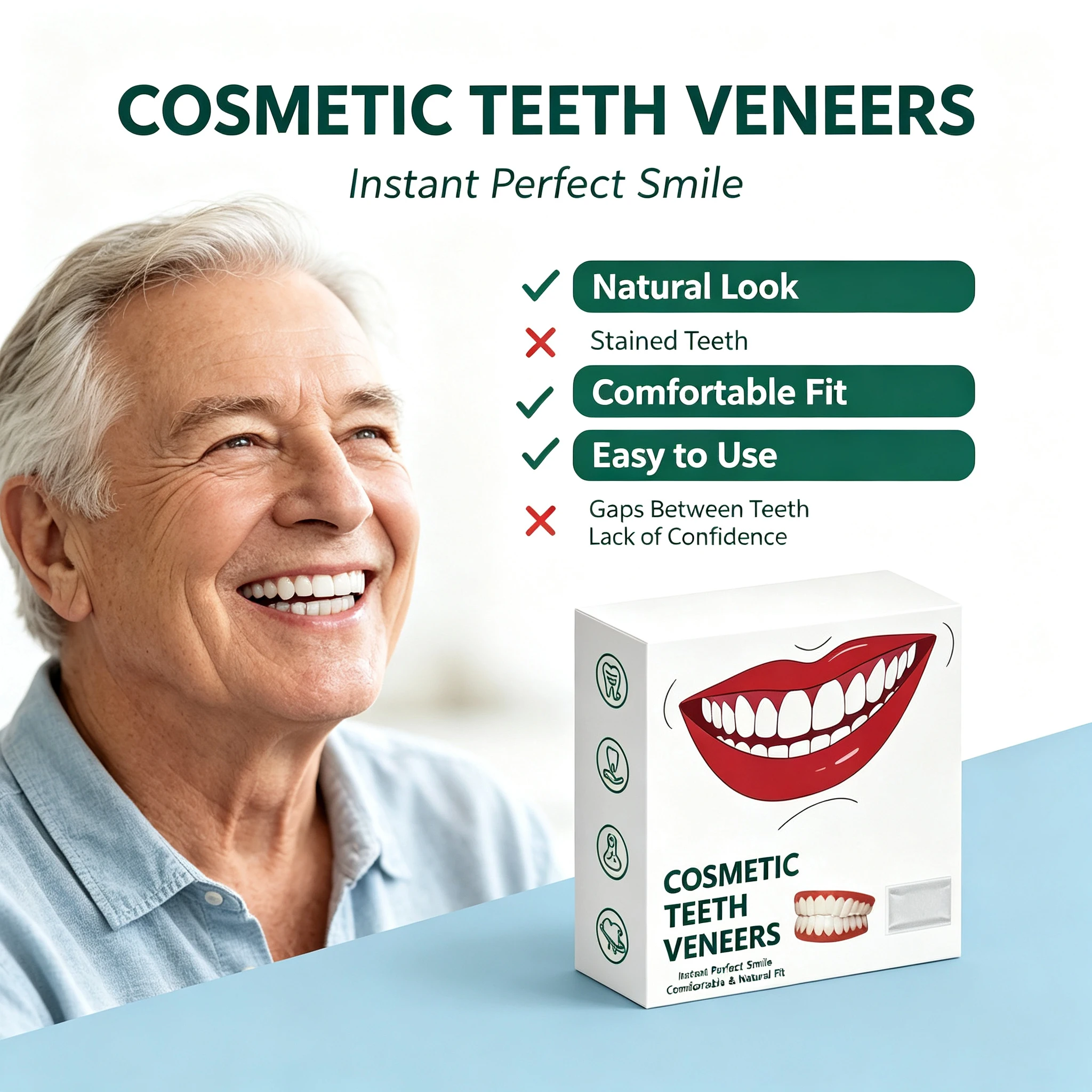 Natural‑Looking Silicone Full Dentures Upper Lower, Soft Comfortable Fit Daily Oral Care False Teeth for Men Women Daily Use