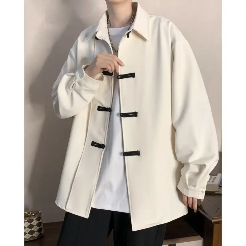 Vintage Chinese Style Shirt for Men Modern Tang Suit Men's Long-sleeved Coat Baggy Shirts Men Fashion All-match Clothing Street