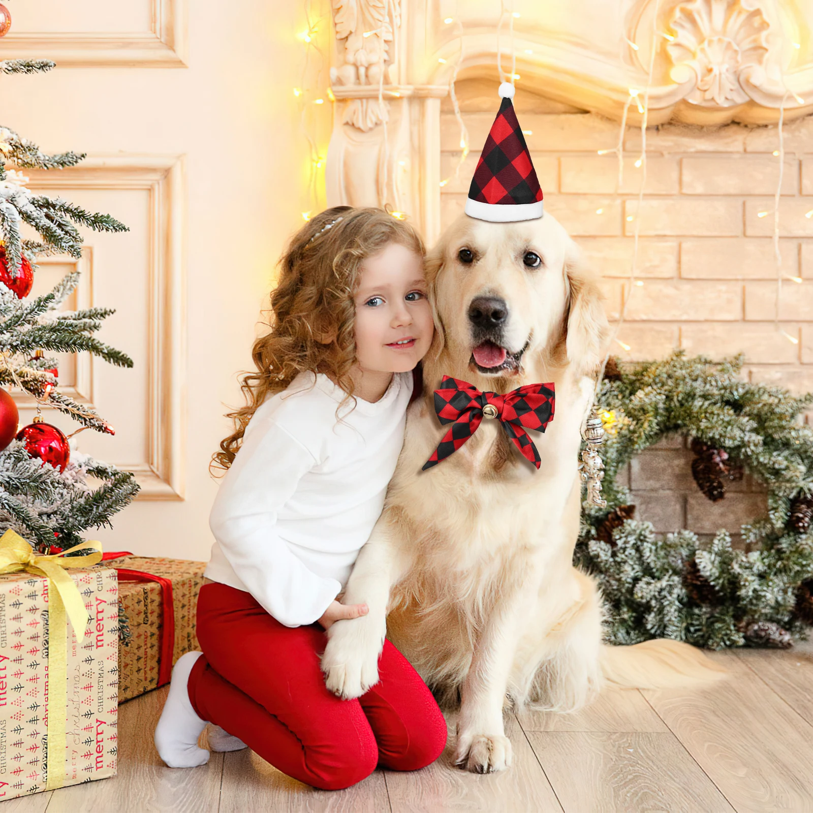 

Christmas Day Pet Dog Hat Accessories Bow Tie Costumes for Kittens Holiday Red Cat Outfits