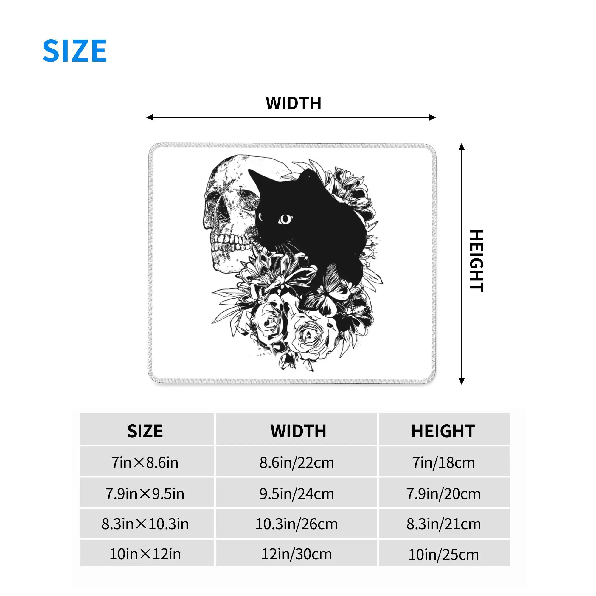 Skull and Black cat with peony Mouse Pad Computer Keyboard Mouse Mat Gamer PC Laptop Desk Mat Office Accessories Table Mats
