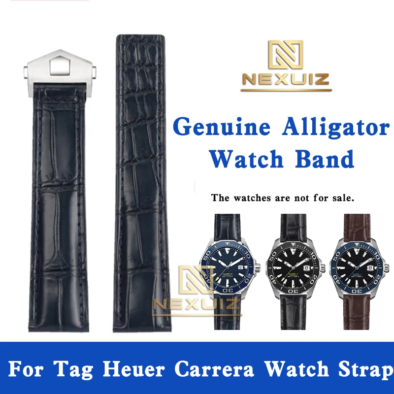 Crocodile Leather Watch With Men's Style For Heuer Carrera WBN2111 CAS2111 CAR2014 Watch Band 19 20 22mm Folding Buckle Strap