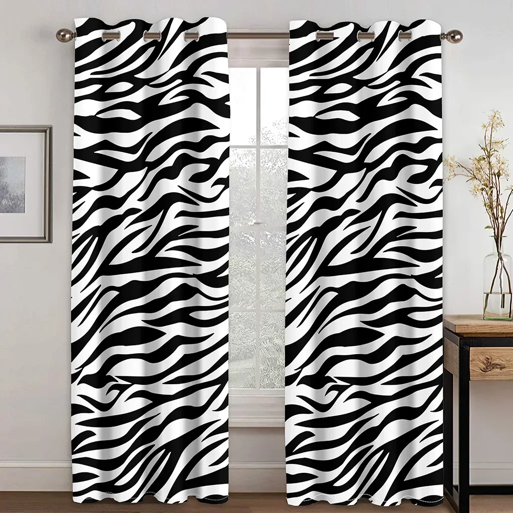 

2Pcs Zebra Print Curtains Black White Striped Animal Pattern Living Room Bedroom Curtains Modern Minimalist Style