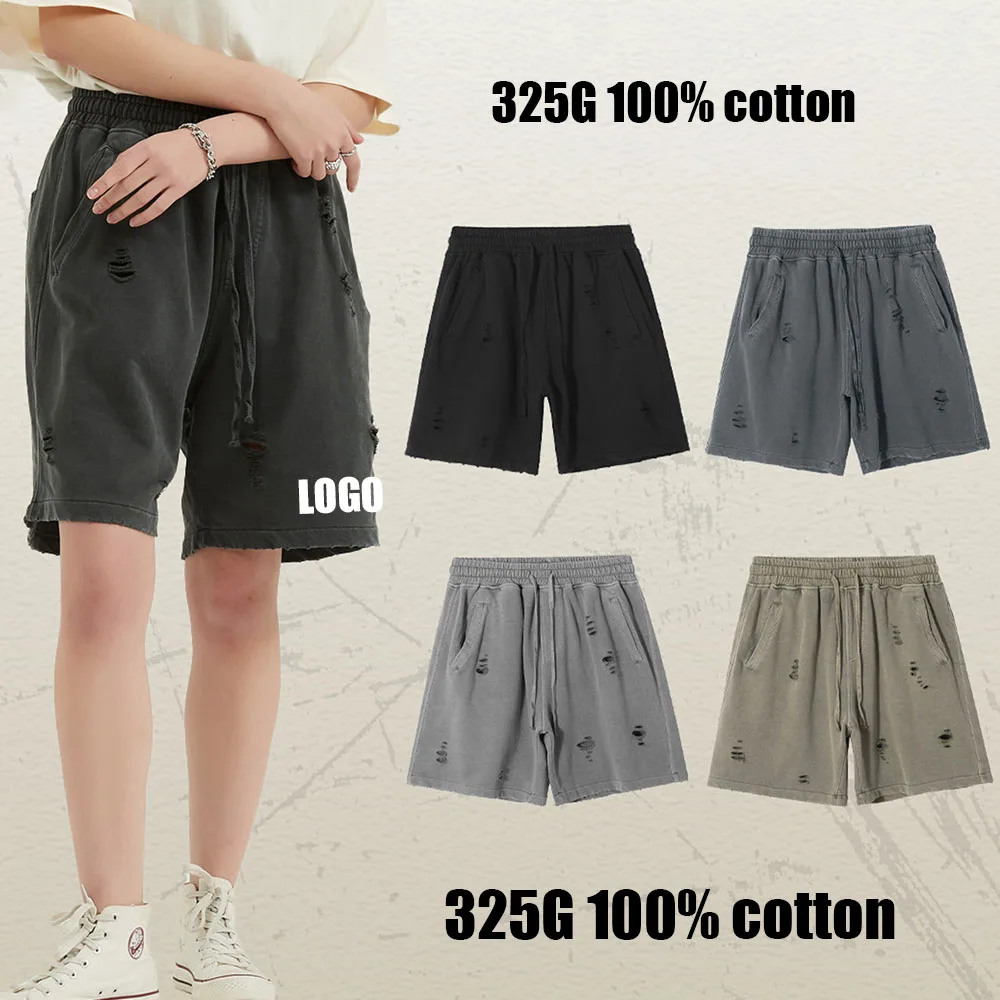 

Мужские шорты в стиле ретро из 100% хлопка с индивидуальным логотипом 325G, старые свободные шорты для пар в стиле ретро