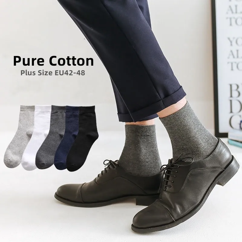 5Pairs/Men\'s Pure Cotton Business Socks High Quality Cotton Deodorant Breathable Long Socks Casual Black Mid-tube Socks PlusSize