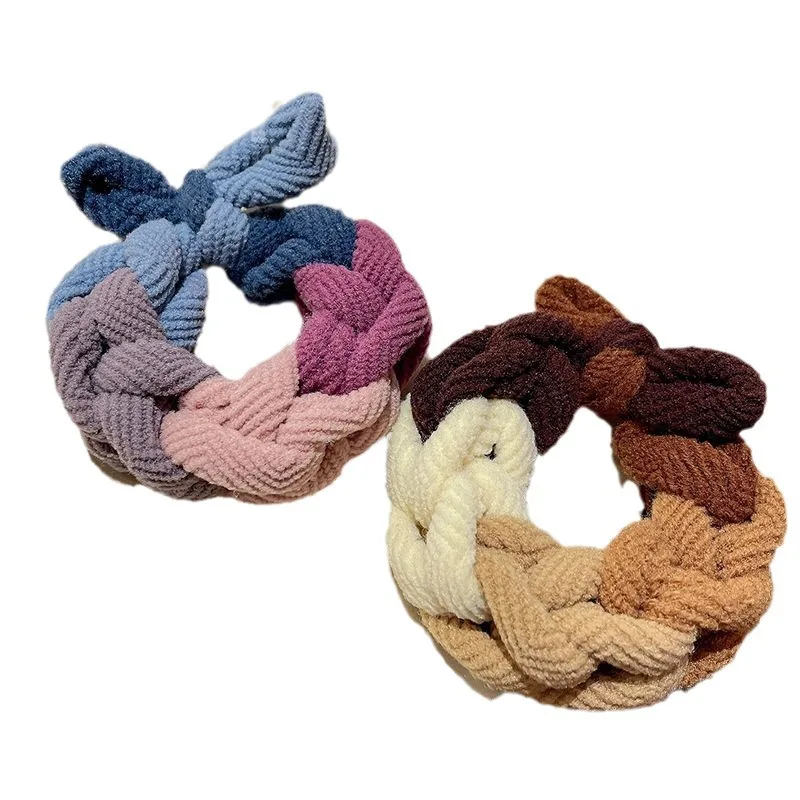 New Design Bow Hair Ties Colorful Hand-woven Hair Ropes For Women HIgh Elastic Scrunchies Thickened  Hairband Hair Accessories