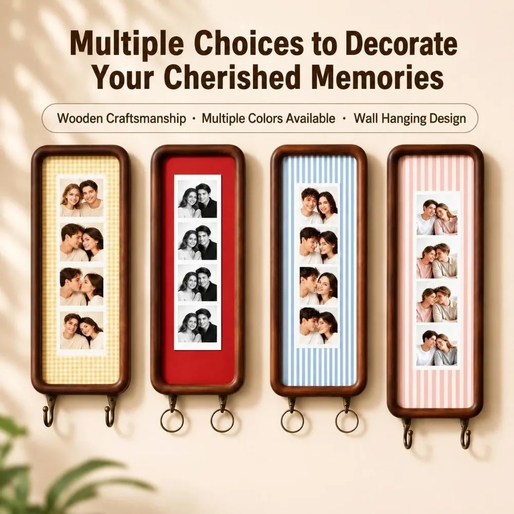 Vintage With Hook Key Holder Frame Mortise and Tenon Wooden Photo Strip Frame Display Frame Gift Wedding Party