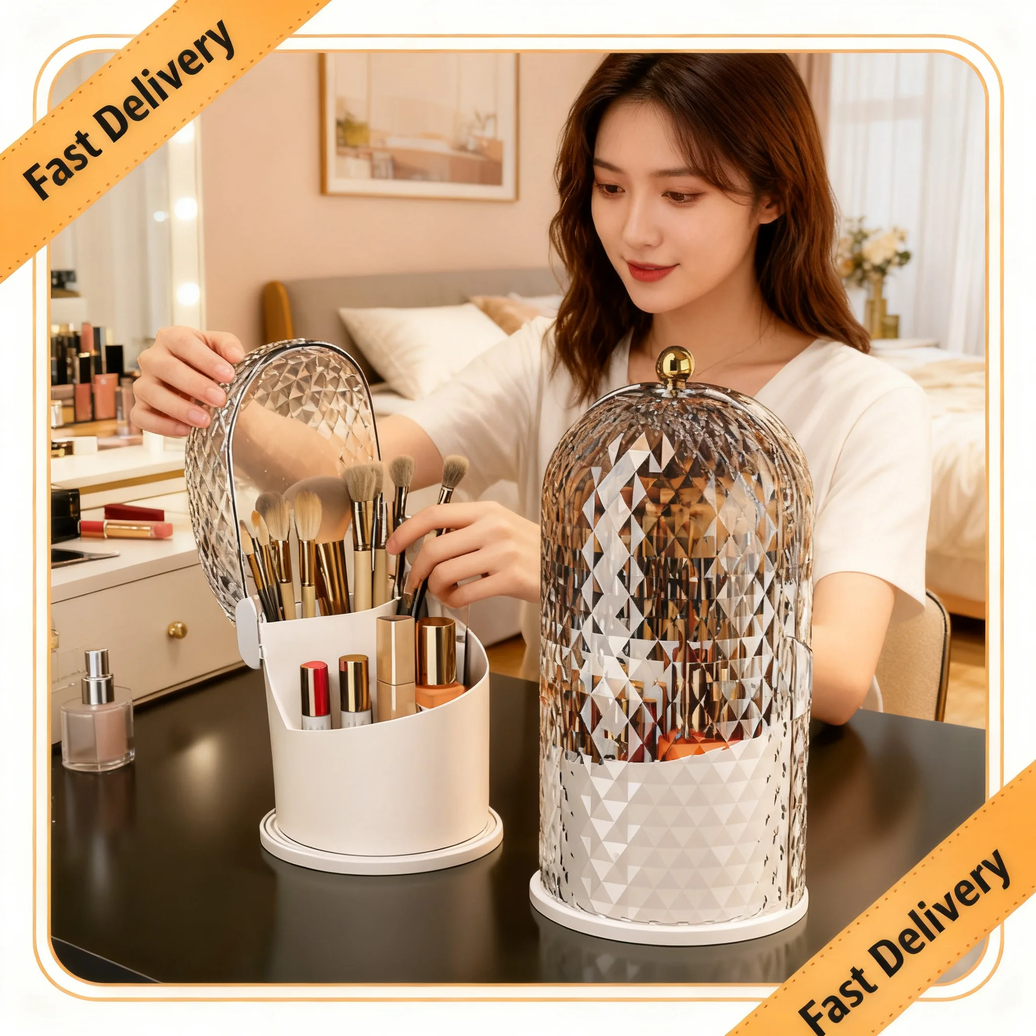 PP High-end Up Brush Holder With Lid Easy Storage For Beauty Essentials Makeup Brush Holder With Lid Generic