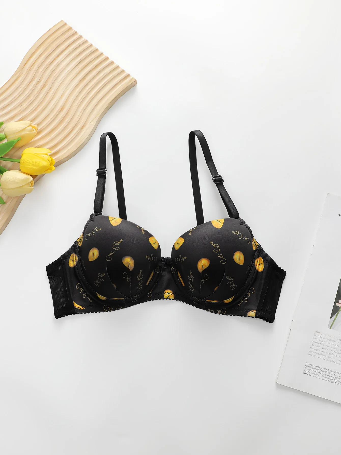 Women's sexy cat eye letter bra with steel rims, gathered push ups, adjustable shoulder straps, comfortable fit bra A3207