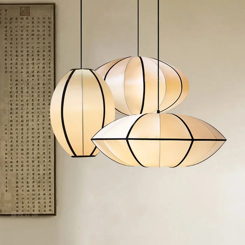 Nordic Fabric Led Pendant Light Smooth Satin Fabric Dining Table Chandelier High-quality Living Room Kitchen Island Hang Lights