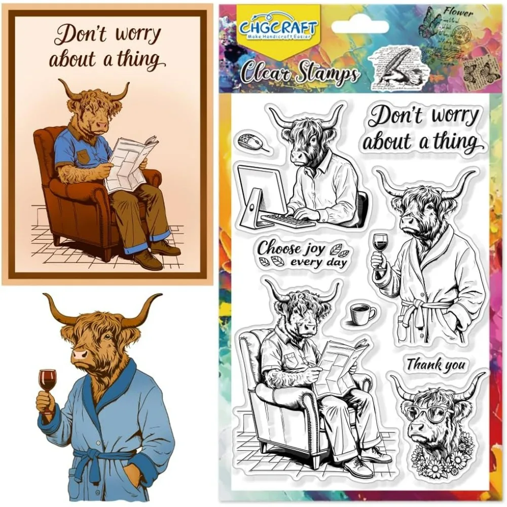 1 STÜCK Highland Cattle Arbeitsmuster Klare Stempel Kaffeetassen Rinder Anthropomorphes Transparentes Prägestempelsiegel