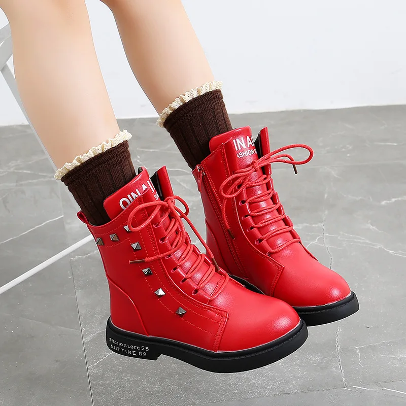 Little Girl Rivet Kids Shoes 2020 Girlish Winter Snow Leather Boot Child Sneakers For Teenage 3 4 5 6 7 8 11 12 13 Years