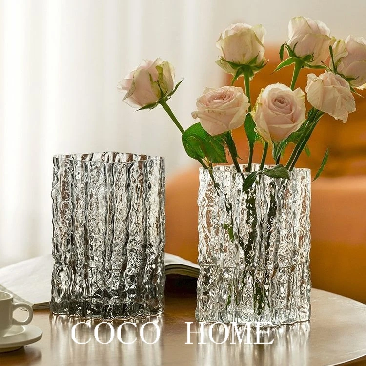 

Clear Glass Ice Glacier Vase – Elegant Flower Vase for Table Centerpiece Bedroom Kitchen Office or Wedding Decor