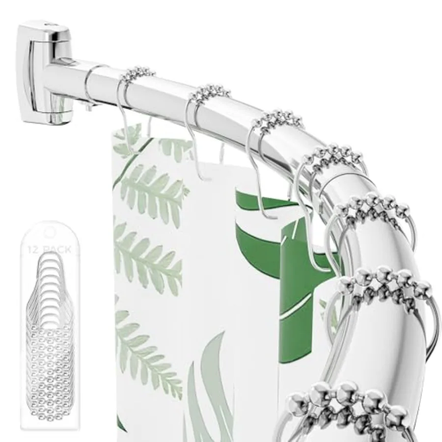 

Curved Shower Curtain Rod with Shower Rings 35-77 Inches Adjustable Round Bathroom Rod for Extra Space Rustproof Need to Drill